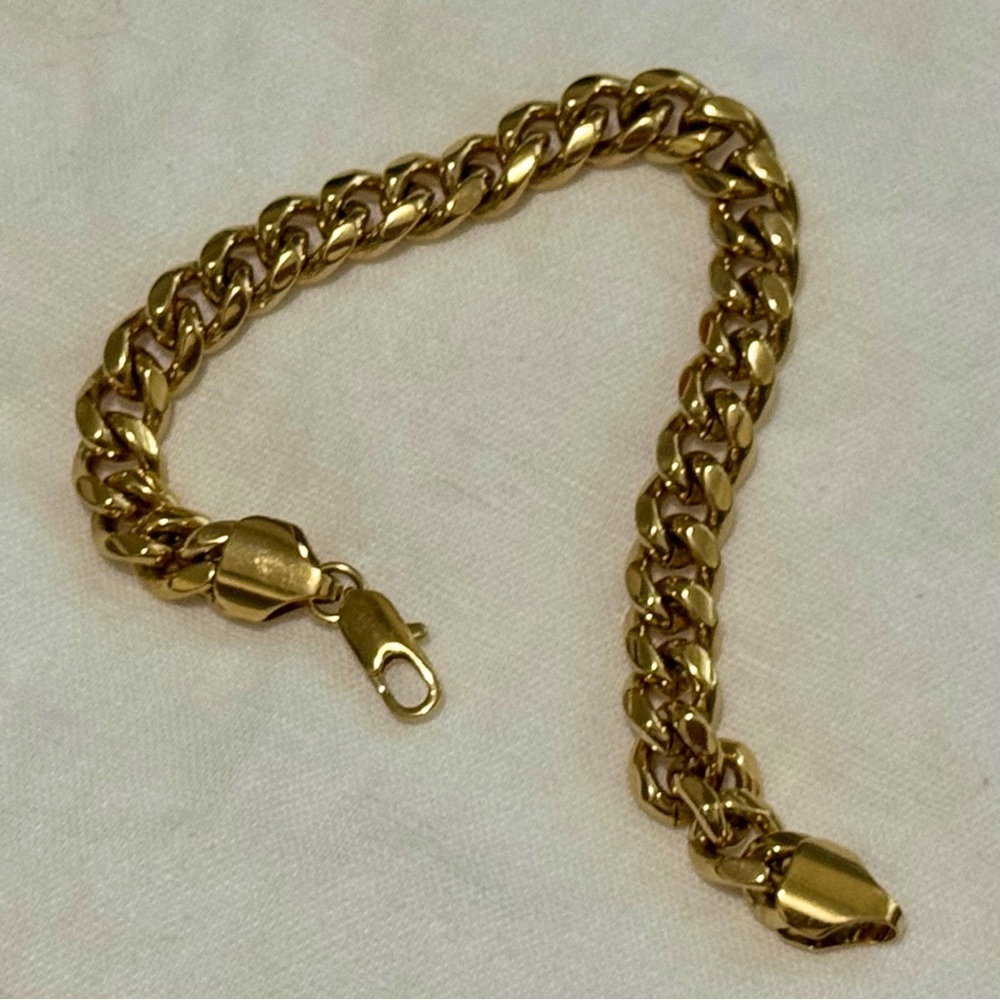 8 mm Solid Curb Link Chain Gold Tone Bracelet Lobster Clasp